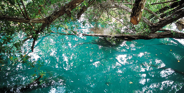El Cenote Azul en el poblado de Bacalar. 