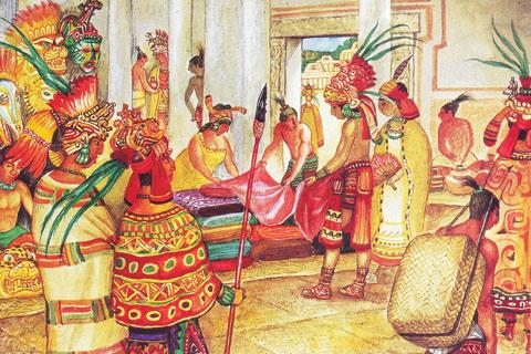 Actividad comercial entre los mayas / Ilustración: Leonid Nepomniachi
