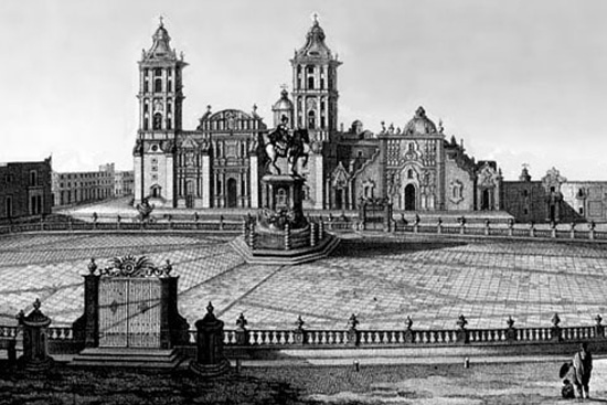 El Caballito en la Plaza Mayor de la Ciudad de México, hacia 1803.