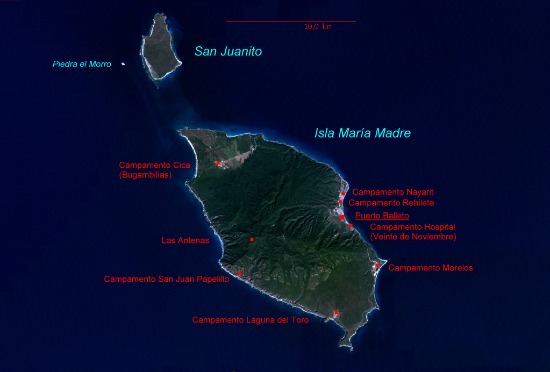 Campamentos en la isla María Madre.