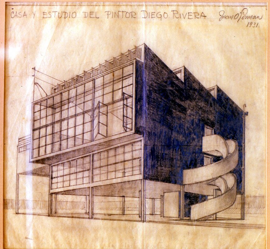 Boceto arquitectónico original de Juan O'Gorman, inspirado en los principios de Le Cobusier
