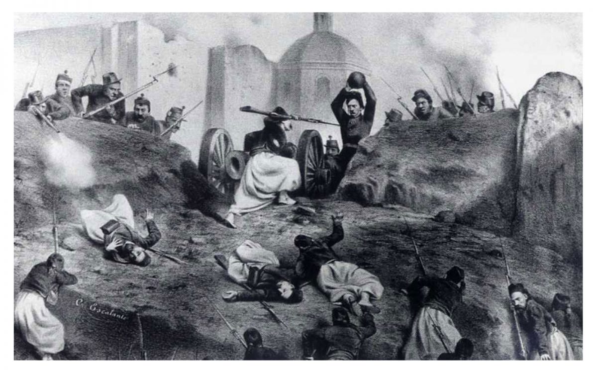 Ilustración de la Batalla de Puebla de Constantino Escalante.
