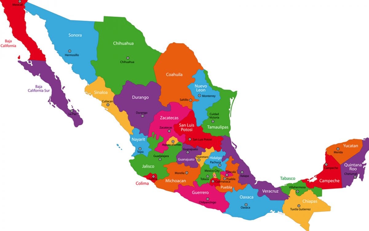 Mapa de México con división política.