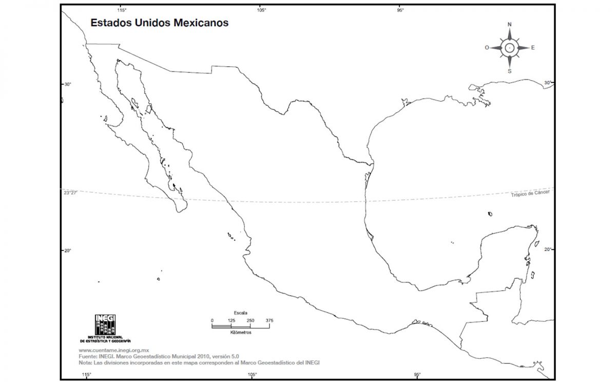 Mapa de México sin nombres