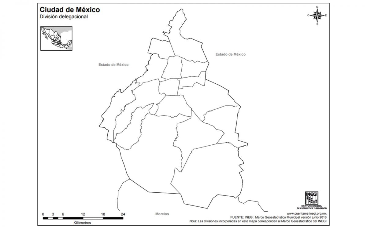 Mapa sin nombres de la Ciudad de México.