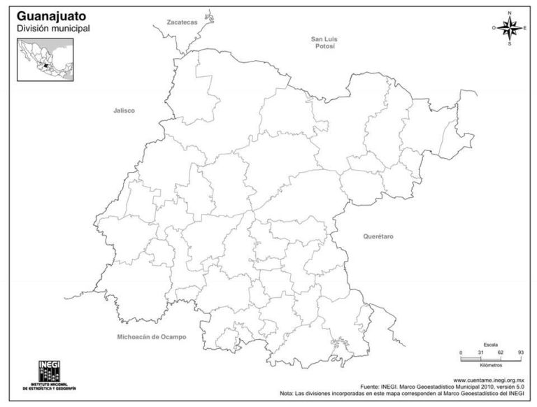 Mapa de Guanajuato para imprimir y con división política - México ...