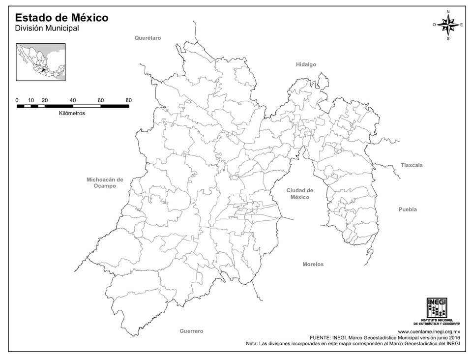 Mapa del Estado de México con nombres y para imprimir - México Desconocido