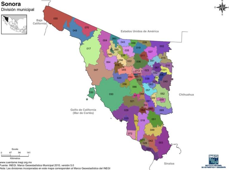 Mapa de Sonora con nombres, división