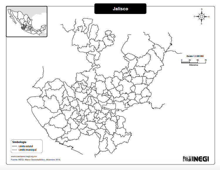 Mapa sin nombres y con división municipal