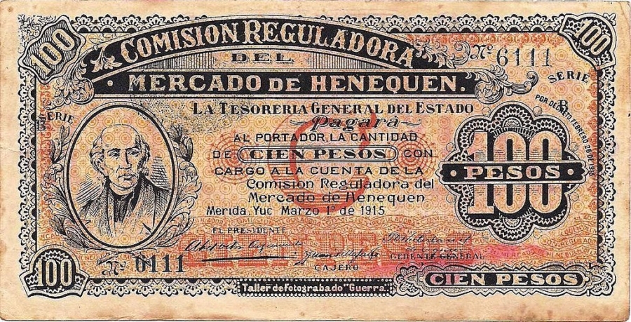 Billete de 1915 en circulación en la península de Yucatán a principios del siglo XX