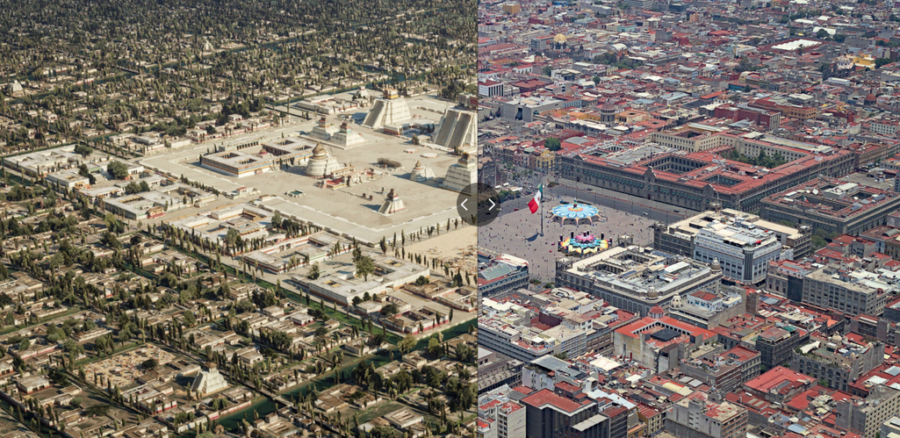 Captura de pantalla de la antigua Tenochtitlán y la Ciudad de México, hoy