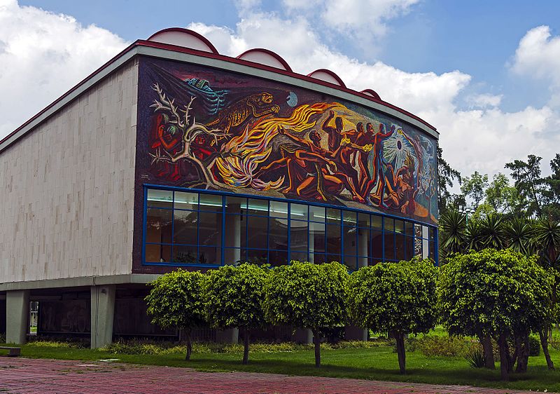 Mural "The Conquest of Energy" made by José Chávez Morado.  unam university city