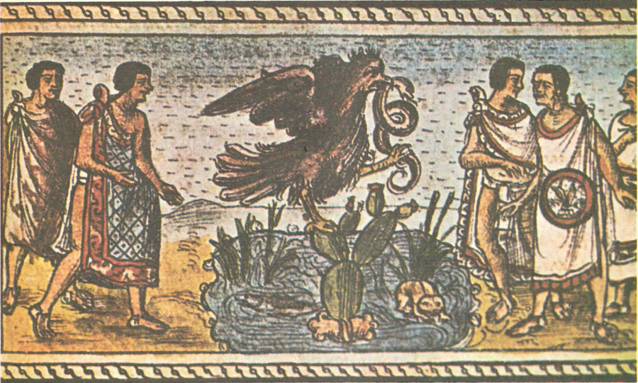Representación de la fundación de México-Tenochtitlán en el códice Durán
