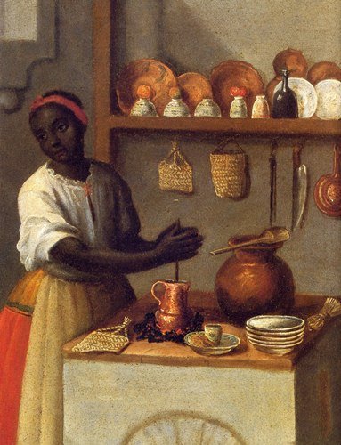 Detalle de la pintura "De español y negra, mulato" de José de Páez, siglo XVIII