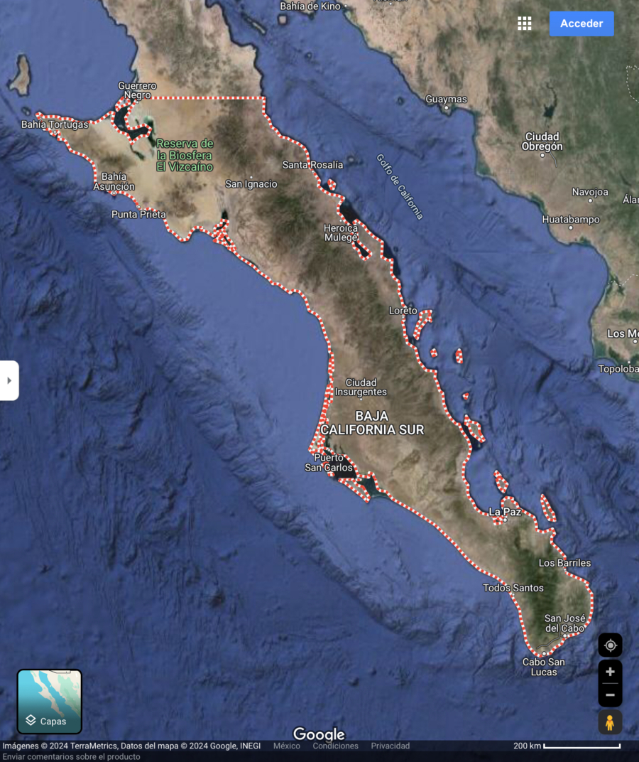 Mapa satelital de Baja California Sur