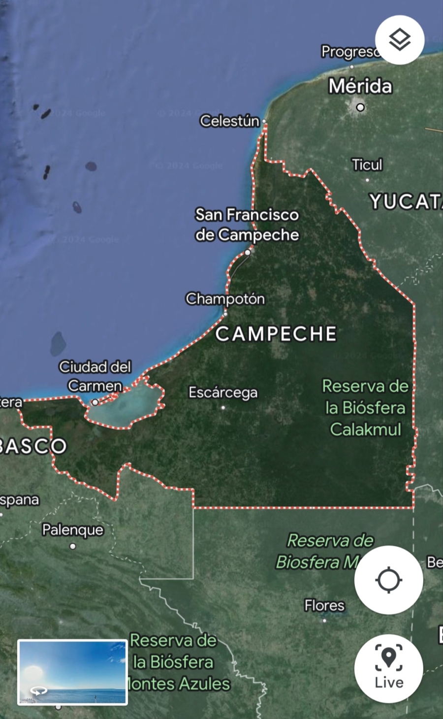 Mapa satelital de Campeche