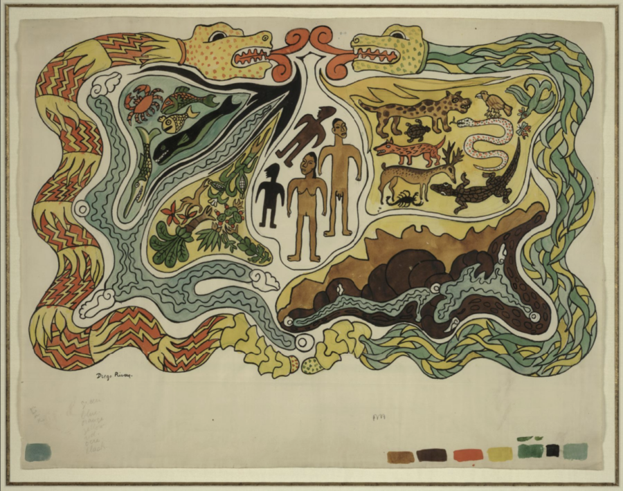 Creación, una acuarela de Diego Rivera para ilustrar una traducción del Popol Vuh al inglés.