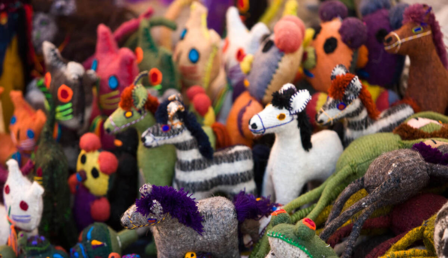 Peluches artesanales de lana de Chiapas.