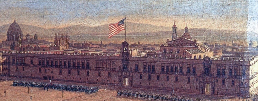 Bandera de E.U en Palacio Nacional