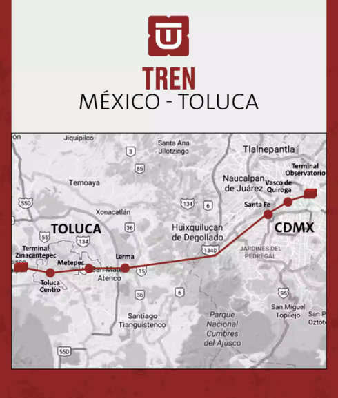mapa del Tren Interurbano México-Toluca "El Insurgente"